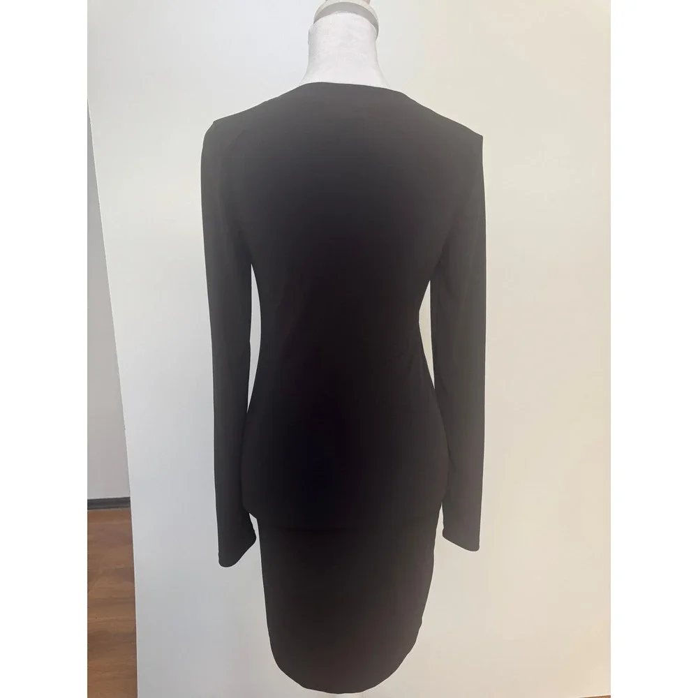 Forever 21 Black Mini Dress Long Sleeve Bodycon V Neck Women's Medium Y2K - Picture 6 of 6